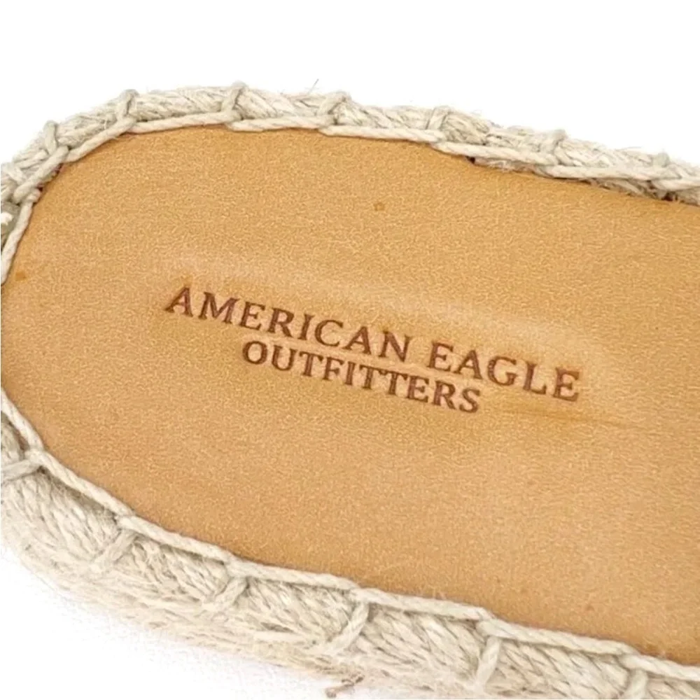 American Eagle Shoes Espadrilles Mules Embroidered Denim Blue White Size 9 New